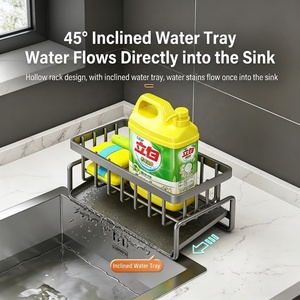 Organisateur de drainage robuste pour évier et comptoir, support de rangement métallique pour salle de bain et cuisine avec plateau <span class=keywords><strong>d</strong></span>'égouttage incliné et porte-serviettes amovible - Product Image 3