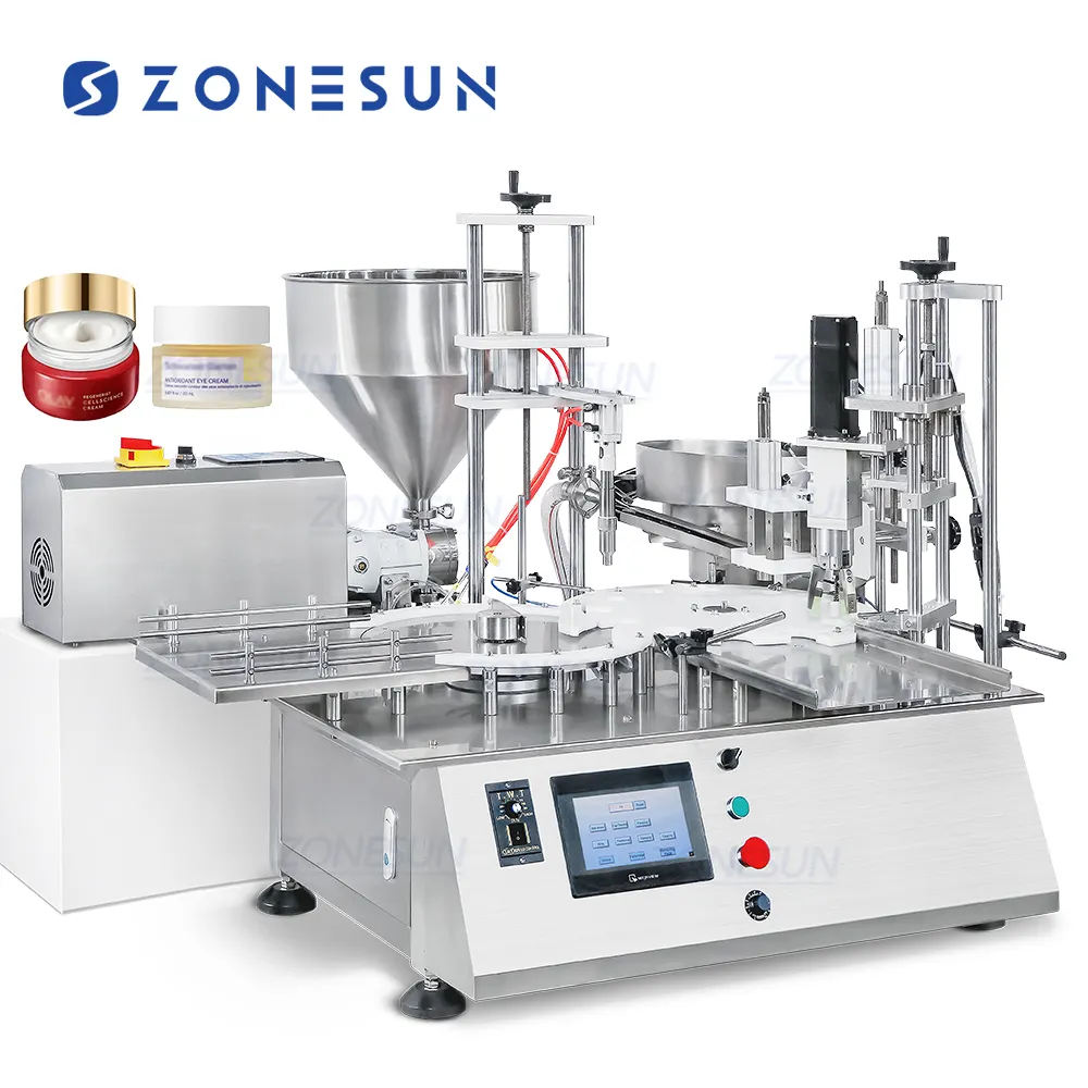 ZONESUN ZS-AFC19 स्वचालित रोटर पंप कॉस्मेटिक क्रीम मरहम भरने कैपिंग मशीन आँख क्रीम पेस्ट भरने उपकरण