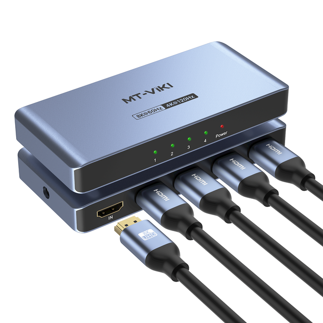 8K 60Hz HDMI Splitter 1 in 4 Out + AC Adapter , MT-VIKI 40Gbps HDMI Splitter 1x4 8K 60HZ 4K 120hz Aluminum