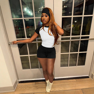 Xrb171 2025 Logo personnalisé solide femmes Biker Yoga Shorts ensemble manches courtes t-shirts doux blanc <span class=keywords><strong>bandeau</strong></span> respirant léger - Product Image 2