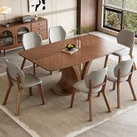 Table de salle à manger rectangulaire avec plateau en pierre rétro et pieds en bois massif pour 6 personnes, chaises adaptées pour la maison, le restaurant, l'hôtel