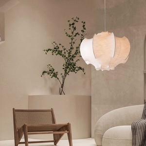 Hfshanks Wabi Sabi Silk Chandelier Led Warm <b>Light</b> Round <b>Single</b> Head For Living Room Bedroom Dining Room - Product Image 4