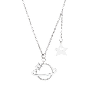 Star Planet Pendant Necklace <b>Titanium</b> Steel Rhinestone Charm Unisex Gift Jewelry - Product Image 5