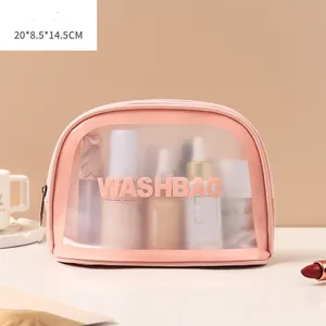 Bolsa de cosméticos impermeable de PVC con ventana abierta de fábrica BSCI, bolsa de viaje para maquillaje, almacenamiento de artículos de tocador, bolso de mano para mujer