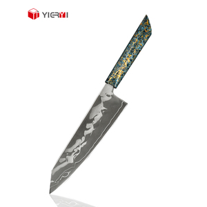 Cuchillo de <span class=keywords><strong>Chef</strong></span> Japonés Kiritsuke Personalizado, Núcleo de Acero 10Cr15CoMoV, Acero Laminado de 5 Capas, Mango de Madera Lacada en Azul y Dorado de Lujo, Cuchillo de Cocina - Product Image 1