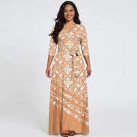 Robe longue florale pour femme, col en V, taille nouée, motif Monstera Hibiscus, impression personnalisée, grande taille, style polynésien, par le fabricant de robes