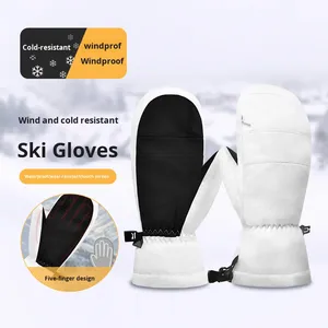 Gants de ski d'hiver pour hommes et femmes, doublés <span class=keywords><strong>polaire</strong></span>, imperméables, cinq doigts, compatibles écran tactile, personnalisables - Product Image 2