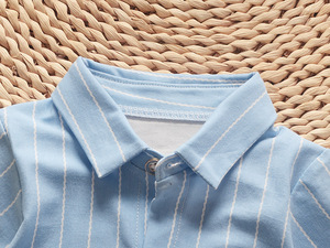 Nouveau Premium Garçons <span class=keywords><strong>Lin</strong></span> Fantaisie Revers Rayure Lettres Chemise À Simple Boutonnage Et Pantalon En Denim Costume Fabriqué En Chine - Product Image 2