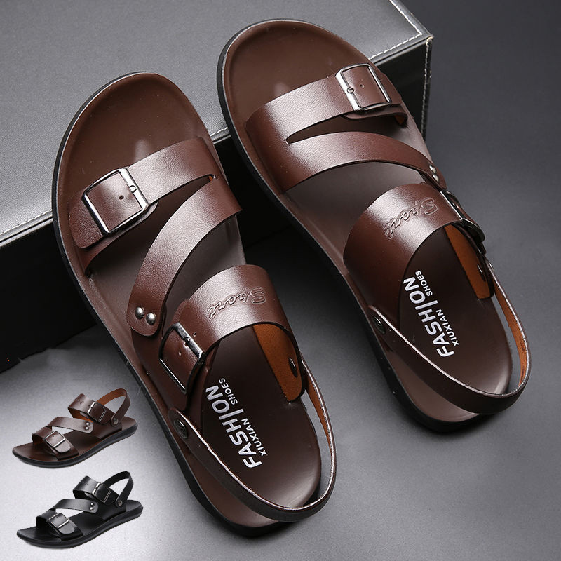 US 6-15 Size Men's Sandals Summer Shoes Man Casual Comfortable Open Toe Beach Footwear Leather Sandals for Men Slippers