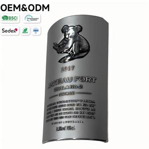 Étiquettes de vin personnalisées en argent avec <span class=keywords><strong>koala</strong></span> en relief, autocollants Shiraz australiens avec relief 3D - Product Image 1