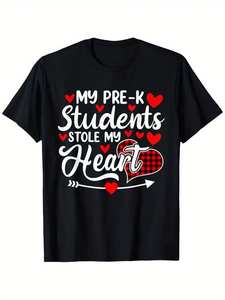 Maglietta da insegnante My Pre K Students Stole My Heart, nera, a maniche corte, in cotone, regalo di San Valentino per gli educatori, girocollo unisex - Product Image 1
