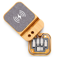 Chargeur sans fil en bambou écologique 6 en 1, boîte de rangement pour câbles de charge multiples, logo personnalisé gravé au laser, cadeau promotionnel