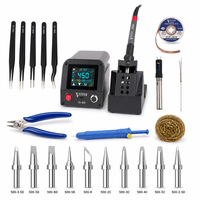 Kit Stasiun Solder Profesional 400W Termasuk 10 Tip, 5 Pinset, Sumbu Desolder, Inti Pemanas, dan Set Alat Sensor