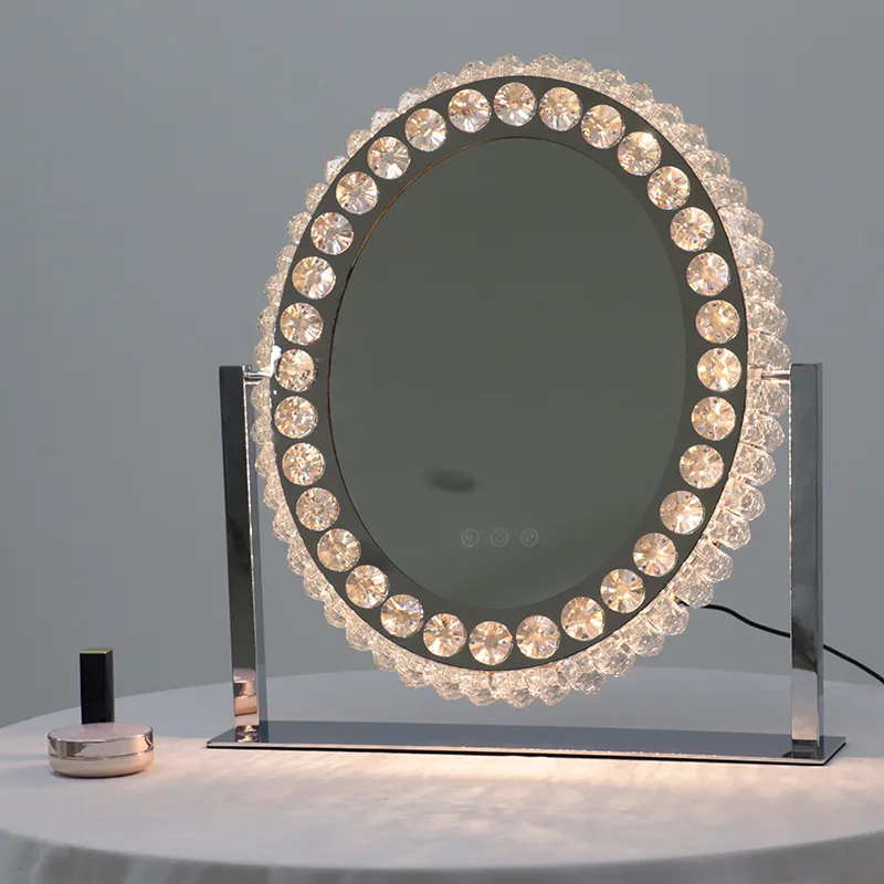 led light salon stations table espejos makeup crystal mirror oval shape