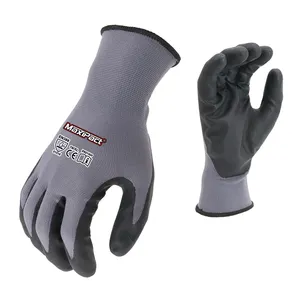 MaxiPact sarung tangan kerja 15 gauge, sarung tangan kerja lapis nitril busa mikro Eropa dan Amerika