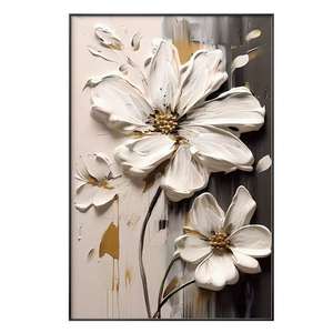 Peintures à l'huile 3D texturées, art floral abstrait fait main sur bois, <span class=keywords><strong>peinture</strong></span> murale florale argentée et dorée, décoration d'intérieur de luxe - Product Image 1