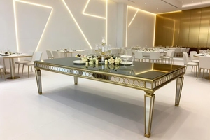 Luxury Black Shiny Gold Stainless <strong>Steel</strong> Rectangle Round Shape <strong>Glass</strong> Top Banquet Events Wedding <strong>Table</strong> - Product Image 5