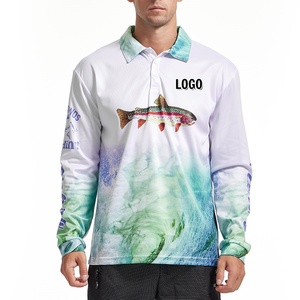 デザイン独自の長袖クルーネックPolos昇華プリント釣りジャージー男性用プレーンホワイト通気性釣りシャツ - Product Image 1