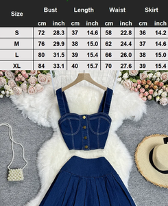 Ensemble 2 pièces en jean <span class=keywords><strong>pour</strong></span> <span class=keywords><strong>femme</strong></span>, style mode, haut licou <span class=keywords><strong>chic</strong></span> et <span class=keywords><strong>jupe</strong></span> fendue irrégulière taille haute, <span class=keywords><strong>pour</strong></span> l'été, tailles S M L - Product Image 5