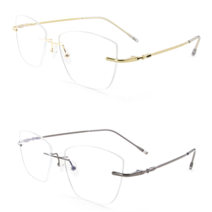 Ultra-Light Pure Titanium Rimless <strong>Fashionable</strong> Reading <strong>Glasses</strong> 0632-F Polygonal Large Frame 53mm Anti-Blue Light Flat Mirror - Product Image 1