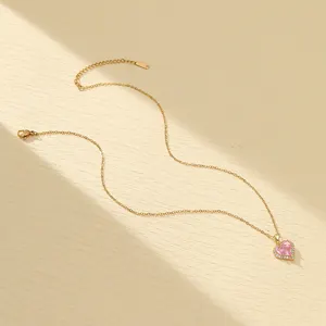 Collier coréen de luxe en cuivre avec pendentif cœur rose mignon pêche clavicule chaîne tour de cou bijoux de mode