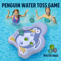 Jeu de société gonflable en PVC en forme de pingouin avec plateau perforé pour l'interaction parent-enfant, jeu de tic-tac-toe XO