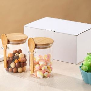 High Quality Borosilicate <b>Glass</b> Jar Bamboo Lid Airtight Seal Microwavable Dishwasher Safe Stackable Storage Canister Clear - Product Image 4
