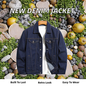 Ensemble de costume deux pièces en jean vintage épais et short en denim avec logo brodé sur le devant, imperméable, pour homme - Product Image 2