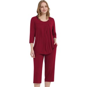 Pyjama décontracté pour femmes en viscose de bambou, manches longues, capri, vêtements de nuit doux, ensemble de pyjama 2 pièces - Product Image 1