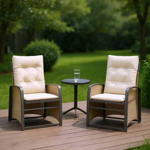 Sillas de Jardín Reclinables Beige de Ratán Sintético y Acero, Asientos de Exterior de Estilo Contemporáneo - Product Image 2