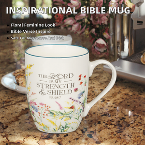 Cadeaux d'art chrétien : Tasse à café/thé en céramique sublime et inspirante avec verset biblique « Le Seigneur est ma force », compatible micro-ondes - Product Image 3