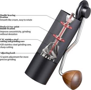 Corps en alliage d'aluminium, acier inoxydable 420, moulin à café manuel portable de petite taille pour usage domestique, moulin à café manuel avec poignée en bois - Product Image 4