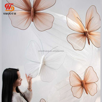 Ensemble de décoration de papillon géant en organza, brun beige, fleur faite à la main, grande fleur artificielle, décoration de mariage, intérieur extérieur