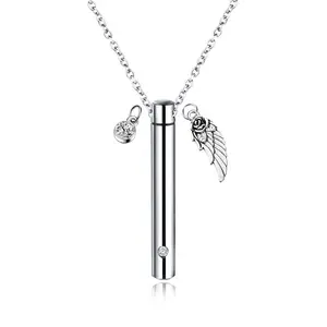 2020 Crystal Beautiful Cremation Urn Necklace For Ash Jewelry Vendor Stainless Steel Mantra Wing Necklace Ash Pendant Jewelry