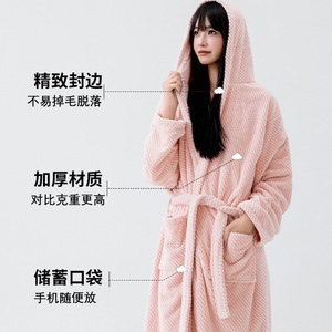 เสื้อคลุมอาบน้ำผู้หญิงแขนยาวมีฮู้ด ผ้าฟลีซหนานุ่ม อุ่น แห้งเร็ว หลังอาบน้ำ สีชมพู ขาว ฟ้า เทาเข้ม แบบสั่งทำ - Product Image 2