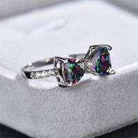CAOSHI OEM Bague Nœud Papillon Multicolore en Zircon Cubique pour Mariage, Cérémonie et Fête – Magnifiques Bagues de Mariage Tendance pour Femme