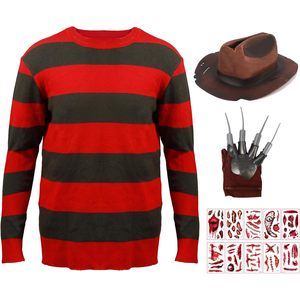 Disfraz de Freddy Krueger de JoyFuncos para Niños, Sudadera a Rayas Rojas y Verdes, Guantes, Gorro, Disfraz de Halloween - Product Image 2