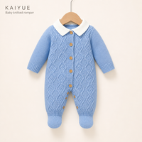 Combinaison bébé tricotée Kaiyue à manches longues, col polo, avec pieds intégrés, unisexe, vente en gros, fournisseur OEM ODM