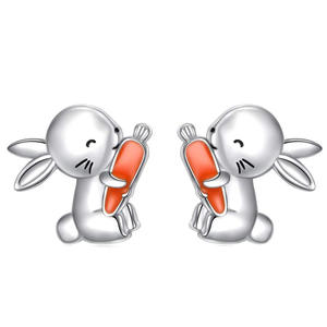 Pendientes con forma de conejo de dibujos animados, chapados en plata, aleación de zinc, regalo unisex, joyería de moda, Color oro blanco - Product Image 1