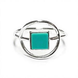 Geometric Turquoise 925 Sterling Silver <b>Ring</b> Bezel Setting Minimalist Unisex Gemstone Jewelry Everyday Wear - Product Image 1