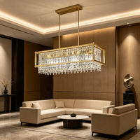 Lustre rectangulaire en cristal doré, cadre linéaire moderne, hauteur réglable, éclairage central pour salle à manger, salon, hall d'hôtel