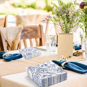 80 шт. современных одноразовых двухслойных бумажных салфеток 13x13 дюймов с дизайном «Синие птицы», для обеда, ужина, свадьбы, подложки под руки - Product Image 5