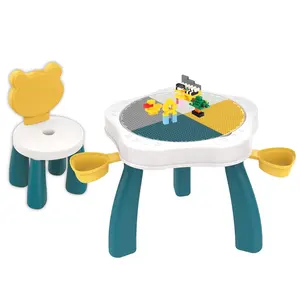 Kids Multi Activity play set compatible building block toy toddler table and chair set