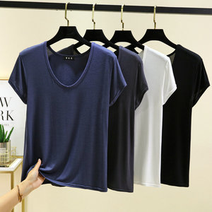 T-shirt à manches courtes en modal à col rond pour femme, taille plus - Haut léger et ample, tendance - Product Image 5