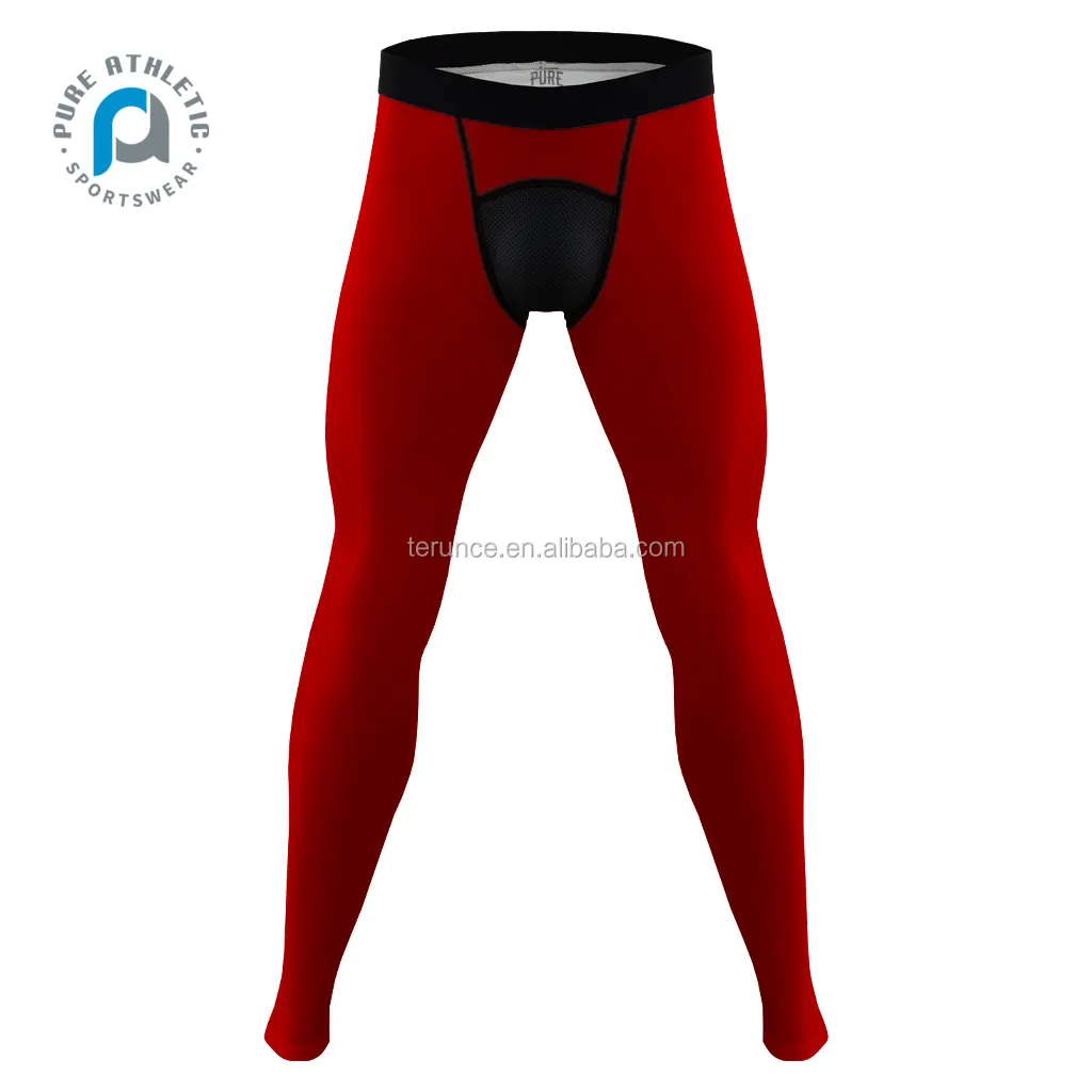 PURE Custom Wholesale Sports Wear Sublimation Elastic Blank Solid Red Compression Mens Tights Leggings