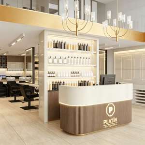 Modern Luxury Hair Salon Interior Design Whole Store Solution Custom Salon Furniture <b>Oak</b> Brass Glass Styling Station - Product Image 2