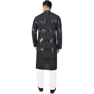 Conjunto de Kurta y Pijama para Hombre Triloki, Bordado con Lentejuelas, Rayón, Largo, Traje de Novio, para Diwali y Puja - Product Image 3