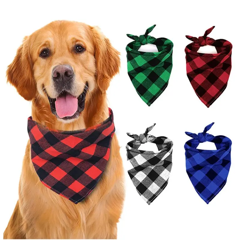 BOKHOUSE noel Pet toptan özel ucuz çok renkli moda ekose baskılı köpek üçgen eşarp bandana kediler köpekler evcil