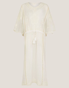 Elegante vestido maxi de encaje tejido blanco bordado floral Y2K lindo cuello en V manga 3/4 ropa de playa informal uso diario para fiestas - Product Image 2