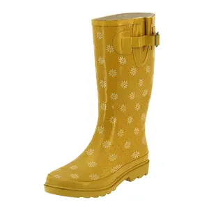 Customised color women knee rubber rain shoes cheap tall style wellington womens rain boots